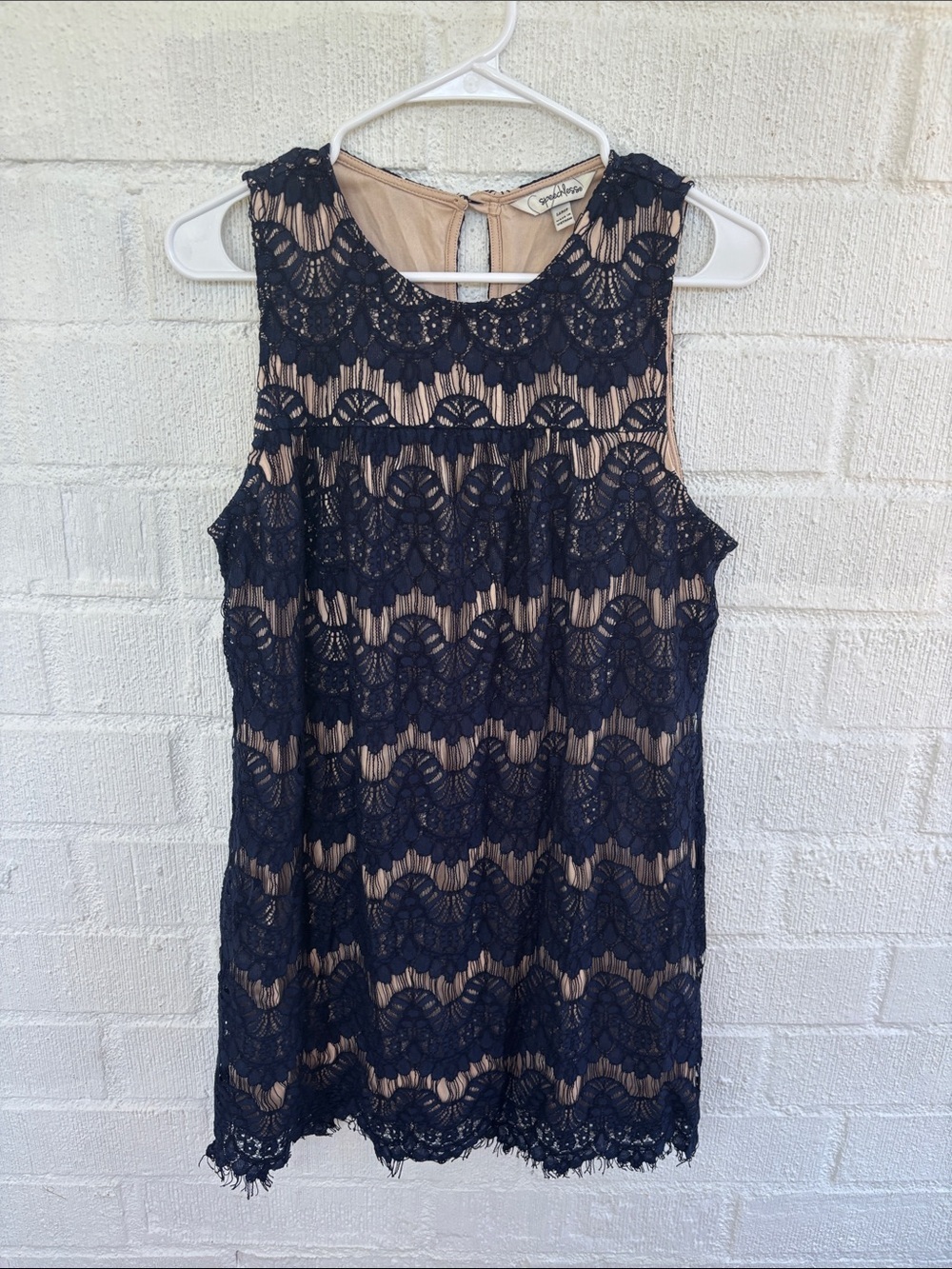 Speechless Lace Capulet Navy Overlay Fringe Dress sz L